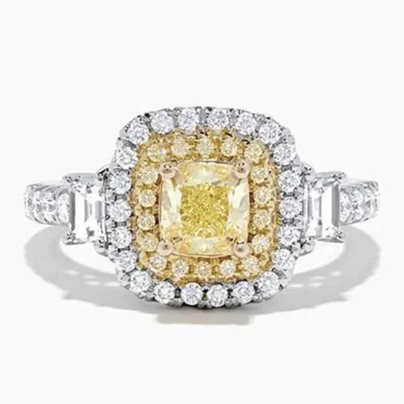 🍁 Noble Round Yellow Gemstone Square Diamond Silver Ring for Women,VIP244